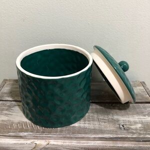 NEW Jade Green Hammered Texture Ceramic Lidded Jar Hobby Lobby Teal Home Decor